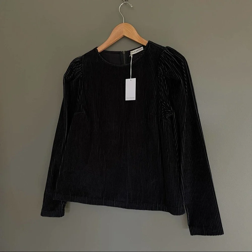 NWT Ulla‎ Johnson Finn Top Round Neck Corduroy Sweater In Black Size 4